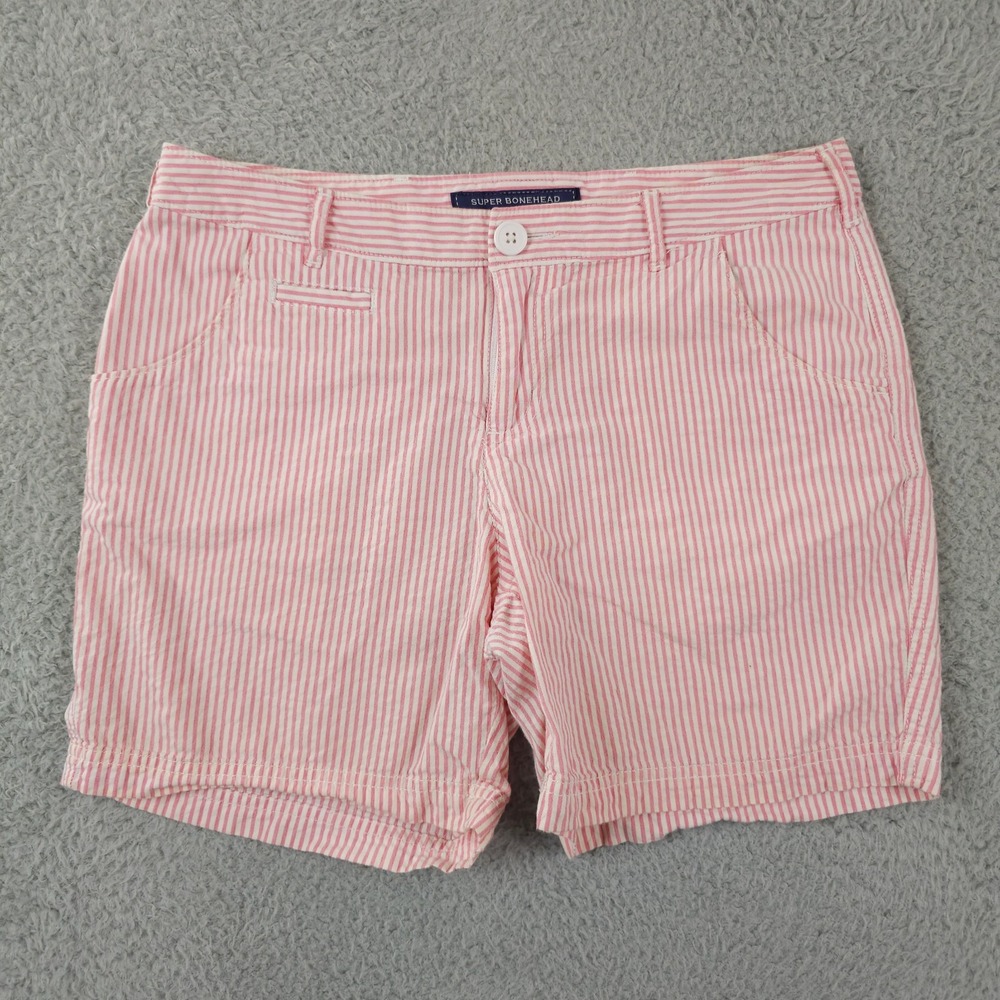 Columbia PFG Shorts Women 6 Pink White Striped Super Bonehead Outdoors Casual 6" - Picture 1 of 16